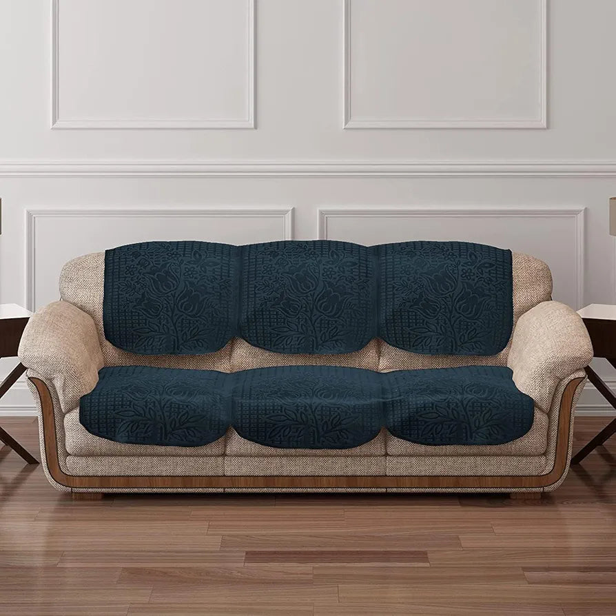 Cloth Fusion Italian Velvet Sofa Cover 5 Seater Set, Perfect Floral Embossed Sofa Cover 3 Seater and 2 Seater for Living Room